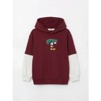 Bordo Mickey Mouse Baskılı Erkek Çocuk Kalın Sweatshirt