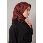Bordo Mini Yonca Desen Twill İpek Eşarp