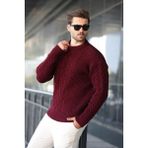 Bordo Örgü Desenli Triko Erkek Kazak E7425
