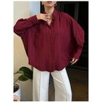 Bordo Oversize Geniş Manşetli Kadın Gömlek 27384