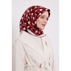 Bordo Petek Baskılı Twill İpek Eşarp