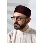 Bordo Petek Kareli Kadife Kalıp Namaz Takkesi Bordo 56