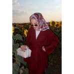 Bordo Petunya Desen Twill İpek Eşarp