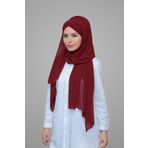 Bordo Pratik Hazır Geçmeli Bone Şal Şifon Kendinden Boneli Üç Bantlı 1451_16