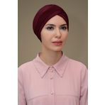 Bordo Pratik Hazır Geçmeli Tesettür Bone Fukuro Piliseli Tek Bantlı Çapraz Büzgülü 1821_16