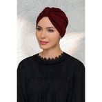 Bordo Pratik Hazır Geçmeli Tesettür Bone Petekli Büzgülü 1204_16