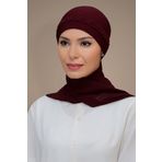 Bordo Pratik Hazır Geçmeli Tesettür Bone Sandy Kumaş Örgülü Güllü Şifon Atkılı 1203A_16