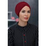 Bordo Pratik Hazır Geçmeli Tesettür Bone Sandy Kumaş Taçlı Büzgülü 1208_16