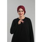 Bordo Pratik Hazır Geçmeli Tesettür Bone Sandy Pileli Salaş 2121_16