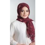 Bordo Pratik Hazır Geçmeli Tesettür Eşarp Kesik Elyaf Piliseli Çiçek Desenli 1818D6_16