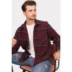 Bordo Sarı Çizgili Oversize Oduncu Erkek Gömlek