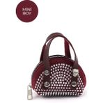 Bordo SHK220 Süet Kumaş, Tek Bölmeli, Zincir Askılı,fermuarlı, Taşlı, Mini El ve Omuz Çantası
