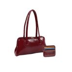 Bordo SHK251 Kırışık Suni Deri Fermuarlı Omuz Çantası ve Kroko Cüzdan Seti (Shk227-Shk181) Bordo
