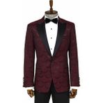 Bordo Simli Desenli Smokin Ceketi - 46