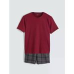 Bordo Standart Kalıp Ekose Erkek Şortlu Pijama Takımı