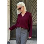 Bordo V Yaka Triko Kadın Kazak MG2501
