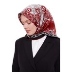 Bordo Varak Desenli Twill İpek Eşarp