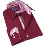 Bordo Yaka ve Manşet Içi Beyaz Şal Desen Detaylı Slim Fit Erkek Gömlek - 2XL