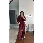 Bordo Yanları Şeritli Crop Sweat Pantolon Kadın Takım