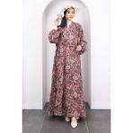 Bordo Yarım Düğmeli Eteği Katlı Elbise - Standart