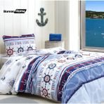 Boreas Home Denizci Dümen Desenli Pamuklu Tek Kişilik Nevresim Takımı - 160 x 220 cm - Mavi - Beyaz