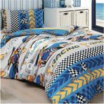 Boreas Home Macera Dolu Mavi Araba Desenli Tek Kişilik Nevresim Seti - 160 x 220 cm - Sarı - Lacivert