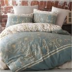 Boreas Home Saray Pamuklu Çarşafı Lastikli Çift Kişilik Nevresim Takımı Su Yeşili 200 x 220 cm Çiçek Desenli