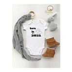 Born In 2021 Desenli Organik Kısa Kol Çıtçıtlı Bebek Body 54818BORNIN, Yeni Doğan