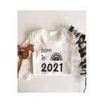 Born In 2021 Uzun Kol Çıtçıtlı Organik Bebek Body, 2-4 Yaş