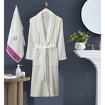 Bornoz - Nakışlı Havlu Seti Cora Bayan Krem L/Xl+45X85cm