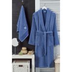 Bornoz - Nakışlı Havlu Seti Cora Indigo Mavi L/XL+45X85CM - L - XL