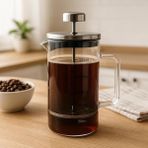 Borosilikat Cam French Press 350ML - Paslanmaz Çelik Filtreli Ölçekli Kahve ve Bitki Çayı Demli