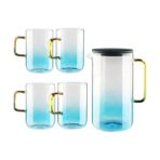 Borosilikat Cam Silikon Kapaklı Blulife Sürahi 2100 ml & 4 Adet Bardaklı - 2,1 lt