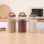 Borosilikat Cam Vakumlu Kavanoz 1250 Ml | Akasya Kapaklı Bakliyat & Baharat Kavanozu 3 Adet