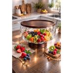 Borosilikat Camlüks Akasya Kapaklı ve Akasya Ayaklı Cam Kase - Sunumluk-Salata Kasesi 20 cm - 0 - 19 L