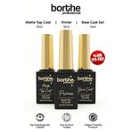 Borthe Protez Tırnak Matte Top Coat-Primer-Base Coat 3lü Set 3x12ml
