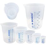 Borx ZURIHLAB Plastik Beher - Ölçü Kabı - Mavi Skala - 6 Farklı Hacim Toptan Set - Yüksek Kaliteli