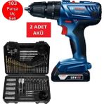Bosch 18V 2AH Şarjlı Darbeli Matkap Çift Akülü 280 W Güçlü Vidalama + 103 Parça Uç Seti