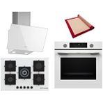 Bosch Beyaz 3 Lü Ankastre Set 391 ( HUA736EV0T - PNQ7B2P30O - DWK63PJ20T ) 75CM Wok Bek Ocak - Buhar Destekli - Pişirme Matı ile