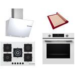 Bosch Beyaz 3 Lü Ankastre Set 435 ( HUA717BV0T - PNQ7B2P30O - DWK66PJ20T ) 75CM Wok Bek Ocak - Buhar Destekli - Pişirme Matı ile