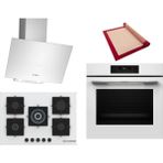 Bosch Beyaz 3 Lü Ankastre Set 596 ( HJG852YW0T - PNQ7B2P31O - DWK64PJ20T ) 75CM Wok Bek Ocak - 3D Fry Hava ile Kızartma - Silikon Yanmaz Yapışmaz Pişirme Matı ile Birlikte