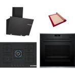 Bosch Black Deluxe 3 Lü Ankastre Set 610 (HRG232EB3 - PNQ7B6P31O - DWK66PJ60T) - Buharlı - 3D Fry - 75CM Wok Bek