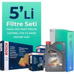Bosch Dacia Duster 1.5 Dizel Castrol Motor Yağlı 2013-2018 5'li Filtre Bakım Seti