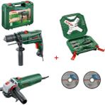 Bosch Darbeli Matkap 600 Watt + 115MM Avuç Taşlama (54 Parça Uç Seti ve 2 Adet Inox Taş)