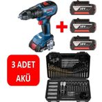 Bosch Darbeli Matkap Kömürsüz Şarjlı Matkap Akülü Vidalama (3 Adet 2 Ah Akü) + 103 Parça Aksesuar