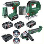Bosch Easyımpact 18V-40 Akülü Vidalama, Easysaw 18V Şarjlı Dekupaj Testeresi ve Universalgrind 18V-75 115 mm Taşlama Üçlü Set