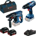 Bosch GBH 180-LI + GSR 180-LI + 2 Adet Akülü GBA 18 Volt 4.0 Ah Matkap + GAL 18V-40 + Bag