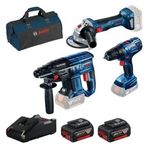 Bosch GBH 180-LI - GSR 180-LI - GWS 180-LI - 2 Adet 4 AH Batarta - Şarj Cihazı - Bez Çanta Makine Seti