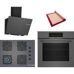 Bosch Grey 3 Lü Ankastre Set 627 ( HBJ559EH6T - POH7C9P31O - DWK66PJ70T ) - 3D Fry Tepsili - 67CM Wok Ocak - Pişirme Matı ile