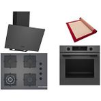 Bosch Gri 3 Lü Ankastre Set 349 ( Hua717bn0t - Poh7c9p30o - Dwk64pj70t ) 67cm Wok Bek Ocak - Buhar Destekli Fırın - Pişirme Matı Ile